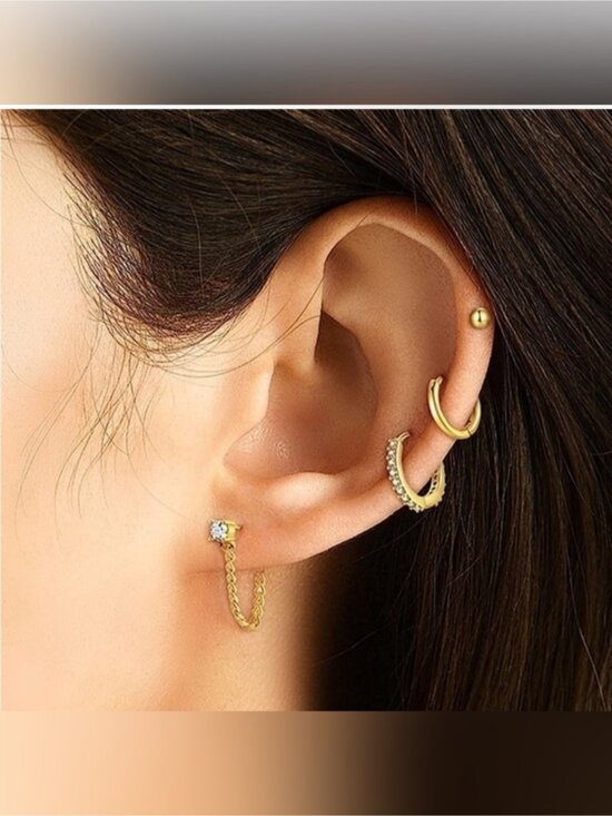 Jewelry - 14k Gold Plated Hoop Stud 4 Pairs Earring Set